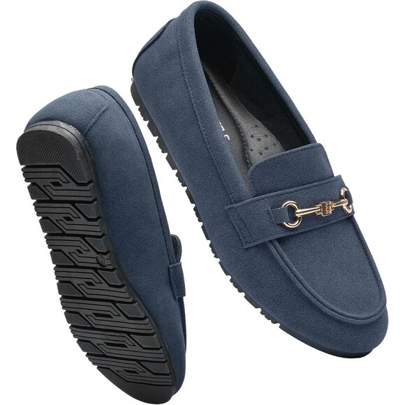 Women's Blue Suede Arch Support Casual Slip on Comfort Dressy Penny Loafers - Picture 1 of 8